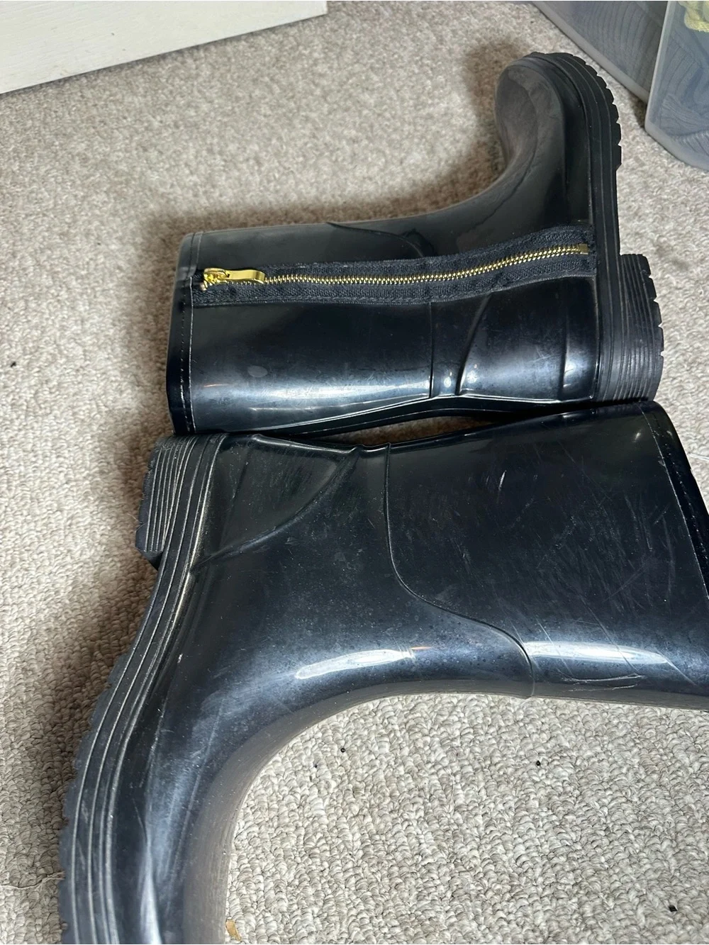 Black Women's Rain Boots with Gold Zip